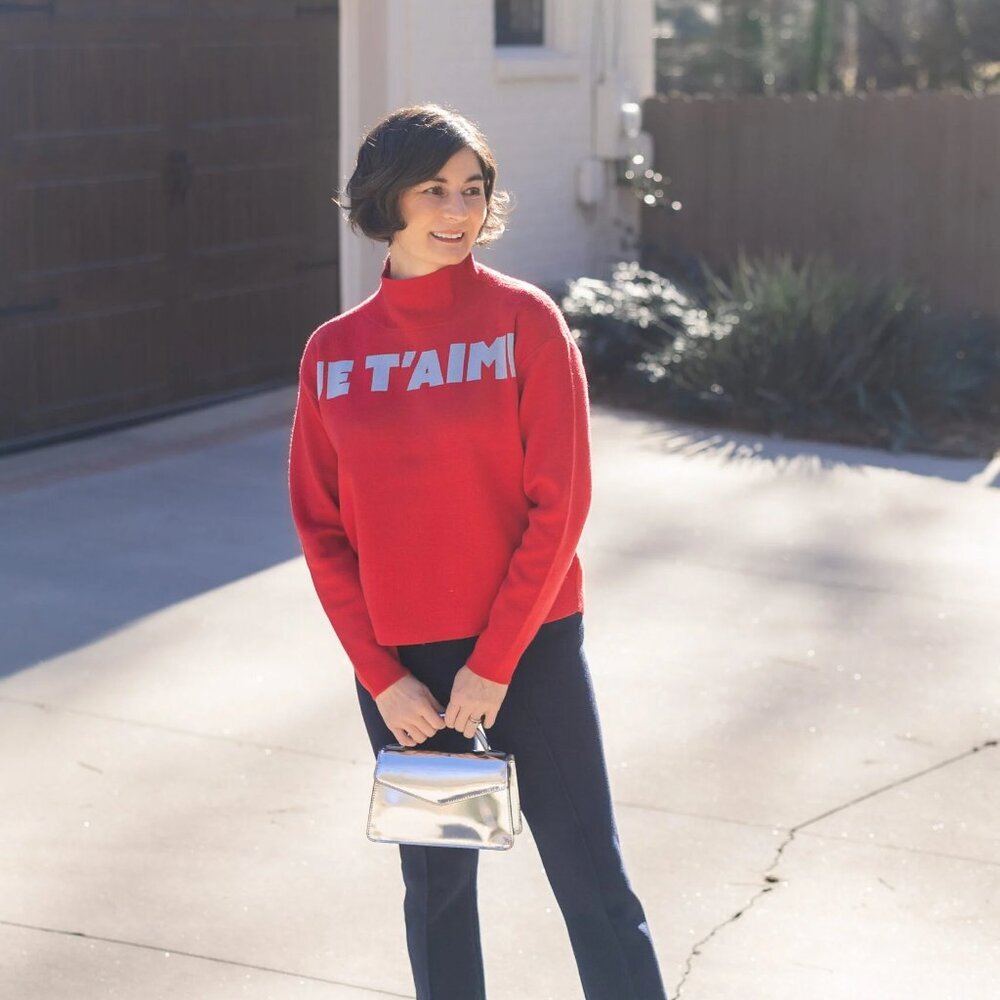 Anthro Maeve The Carys Mock-Neck Je T'aime Red Sweater - Picture 2 of 6